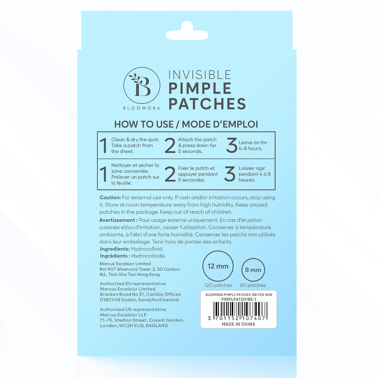 Invisible Pimple Patches for Face (180 Count), Zit Patches for Blemishes, Hydrocolloid Bandages, Zit Stickers for Face - S/L Sizes