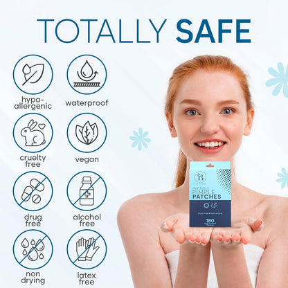 Invisible Pimple Patches for Face (180 Count), Zit Patches for Blemishes, Hydrocolloid Bandages, Zit Stickers for Face - S/L Sizes