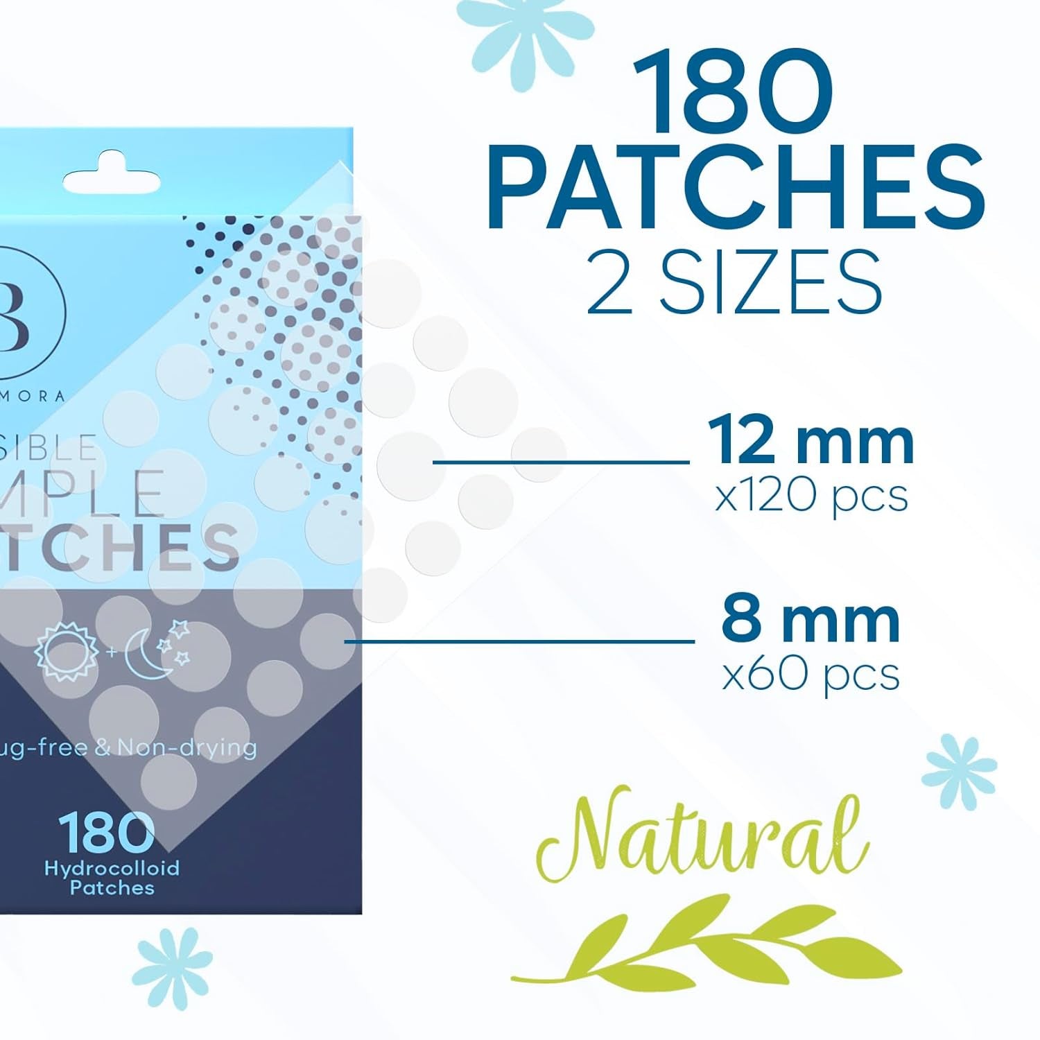 Invisible Pimple Patches for Face (180 Count), Zit Patches for Blemishes, Hydrocolloid Bandages, Zit Stickers for Face - S/L Sizes
