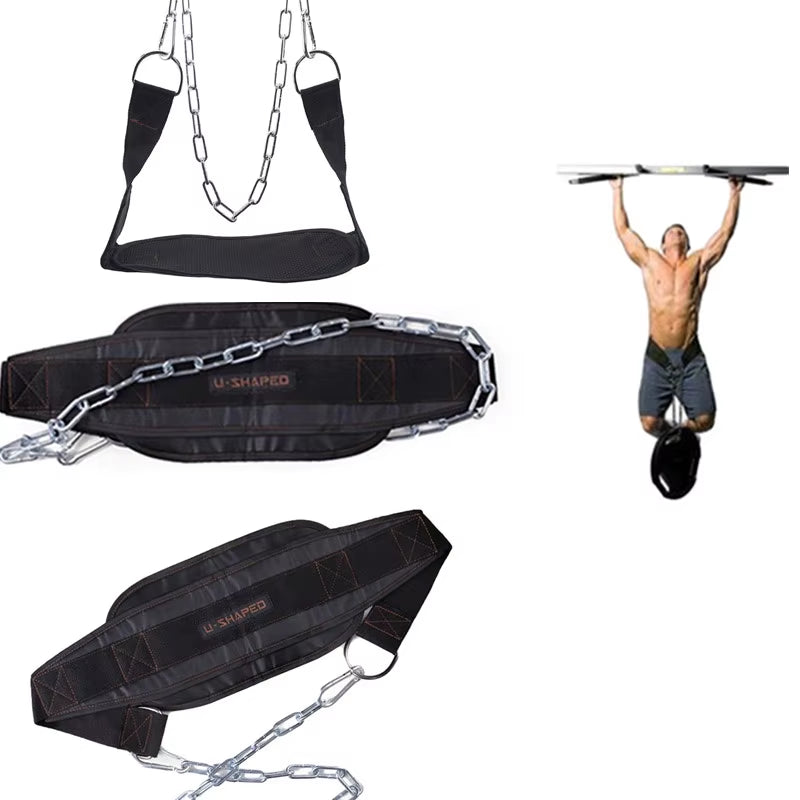 Thick Neoprene Weight Lifting Belt with Chain Dipping Belt for Pull up Chin up Kettlebell Barbell Fitness Bodybuilding Gym Belt