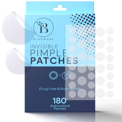 Invisible Pimple Patches for Face (180 Count), Zit Patches for Blemishes, Hydrocolloid Bandages, Zit Stickers for Face - S/L Sizes