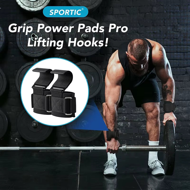 Weight Lifting Hook Grips with Wrist Wraps Hand-Bar Wrist Strap Gym Fitness Hook Weight Strap Pull-Ups Power Lifting Gloves